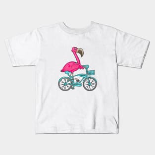 Flamingo Riding A Bicycle Cool Bikers Funny Bike Bird Gift Kids T-Shirt